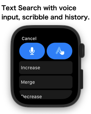 Text Search with voice input, scrrible and history.